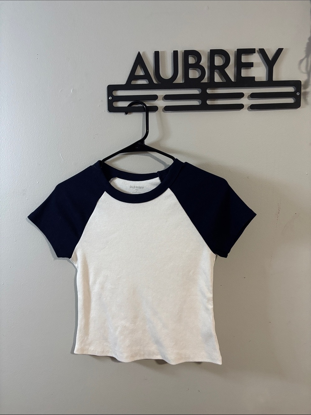 Old Navy Navy and White Raglan Crop Tee